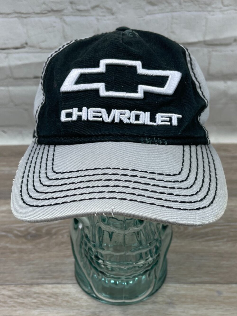CHEVROLET RELAXED FIT BIG HIT LOGO AND SPELLOUT METAL CLASP STRAPBACK HAT CAP